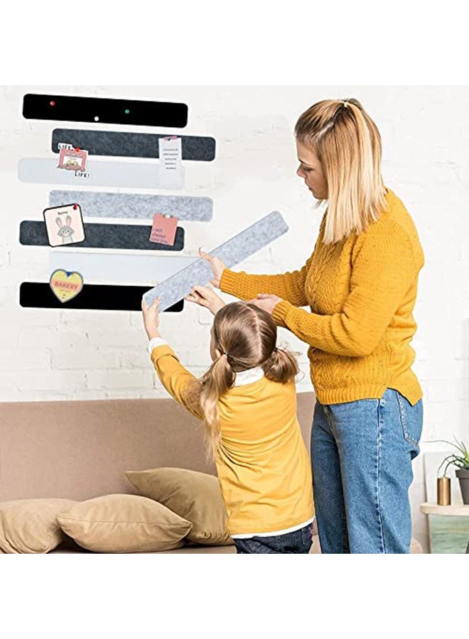 RESONIX 8 Pcs Self-Adhesive Bulletin Board Bar Strips with 50 Pushpins & 10 Wooden Clips – Felt Wall Cork Board for Office, School & Home Decor, Modular Organizer for Notes, Photos & Accessories (Black White Grey) - Image 3