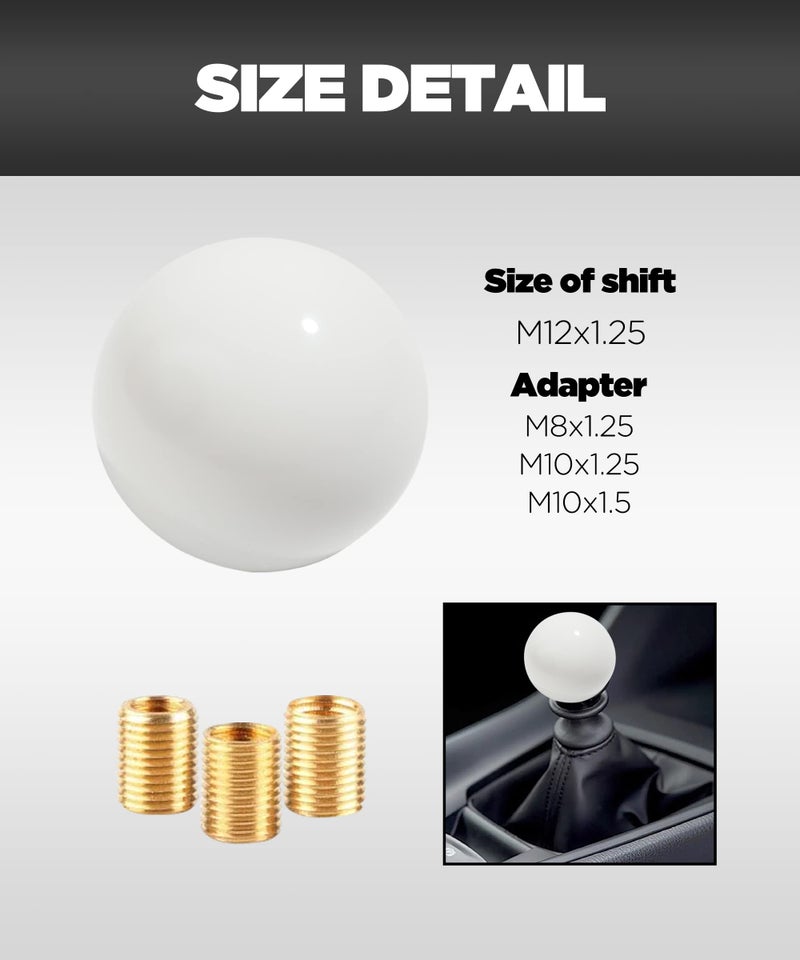 Reswish Shift Knob Manual Gear,Round Shift Knob Acrylic Gear Shift Knob,4 5 6 Speed Universal Shifter Knob with 3 Adapters,Fit for Manual Car M 8 * 1.25, M 10 * 1.25, M 10 * 1.5, M 12 * 1.25 (White) - Image 2