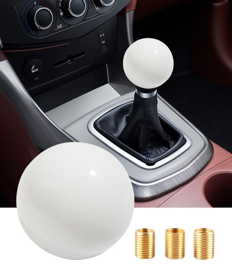 Reswish Shift Knob Manual Gear,Round Shift Knob Acrylic Gear Shift Knob,4 5 6 Speed Universal Shifter Knob with 3 Adapters,Fit for Manual Car M 8 * 1.25, M 10 * 1.25, M 10 * 1.5, M 12 * 1.25 (White) - Image 1