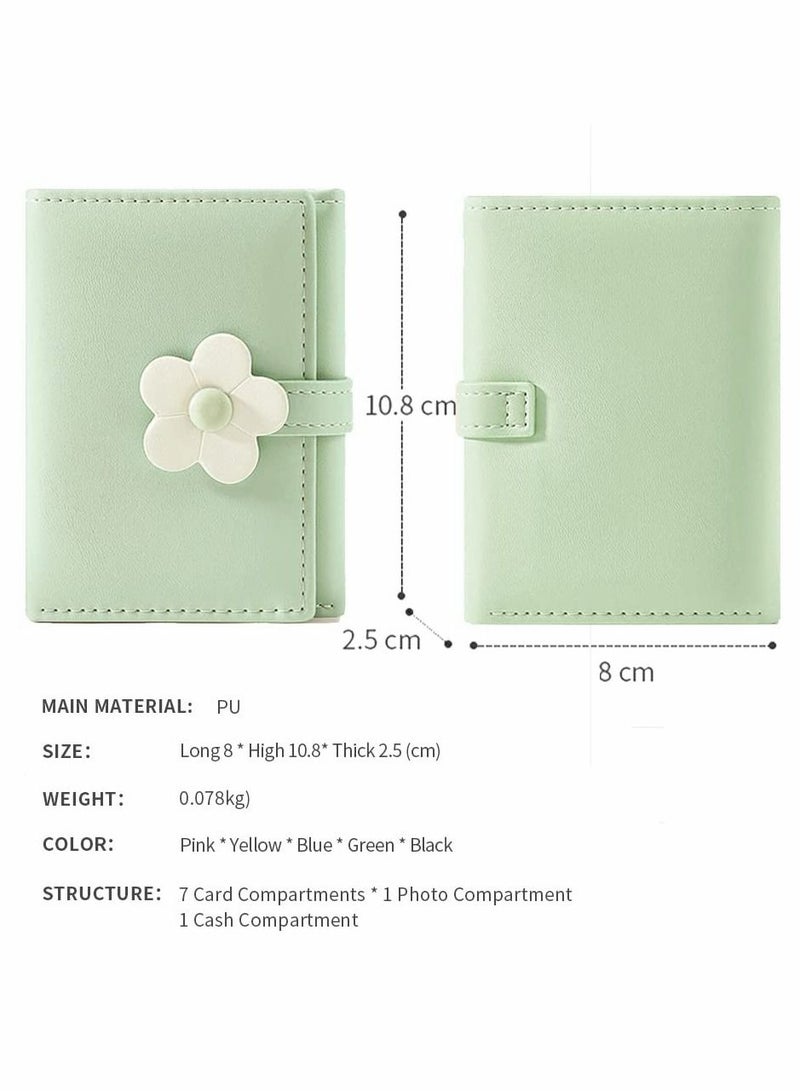 Excefore Small Wallets for Girls Cute Flowers Print Wallet Small Tri-folded Wallet PU Leather Purse Cash Pocket Slim Short Coin Holder Bag Multi-Card Slot Card Holder ID Window Purse for Women Gift(Green) - Image 5
