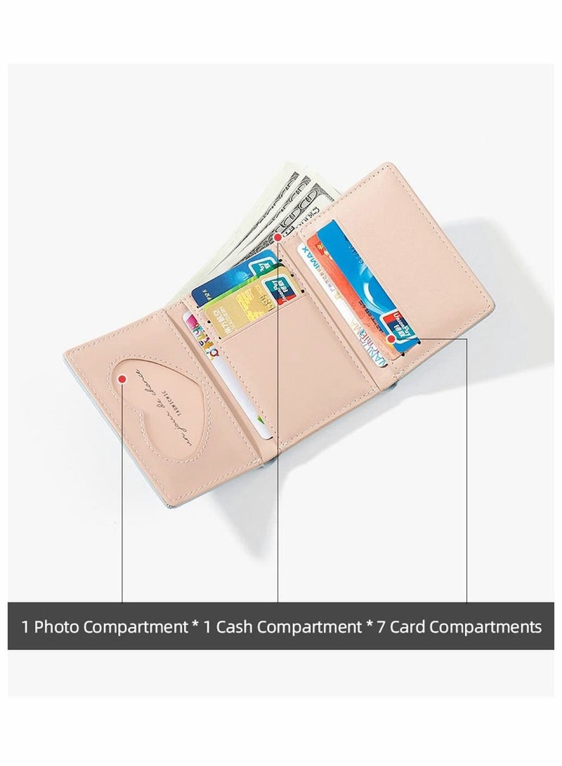 Excefore Small Wallets for Girls Cute Flowers Print Wallet Small Tri-folded Wallet PU Leather Purse Cash Pocket Slim Short Coin Holder Bag Multi-Card Slot Card Holder ID Window Purse for Women Gift(Green) - Image 4