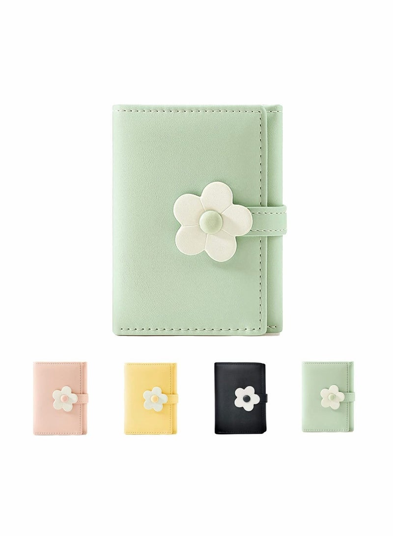 Excefore Small Wallets for Girls Cute Flowers Print Wallet Small Tri-folded Wallet PU Leather Purse Cash Pocket Slim Short Coin Holder Bag Multi-Card Slot Card Holder ID Window Purse for Women Gift(Green) - Image 1