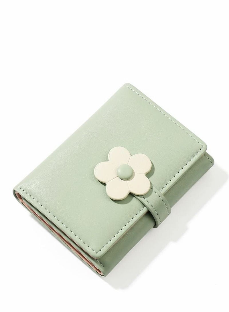 Excefore Small Wallets for Girls Cute Flowers Print Wallet Small Tri-folded Wallet PU Leather Purse Cash Pocket Slim Short Coin Holder Bag Multi-Card Slot Card Holder ID Window Purse for Women Gift(Green) - Image 3