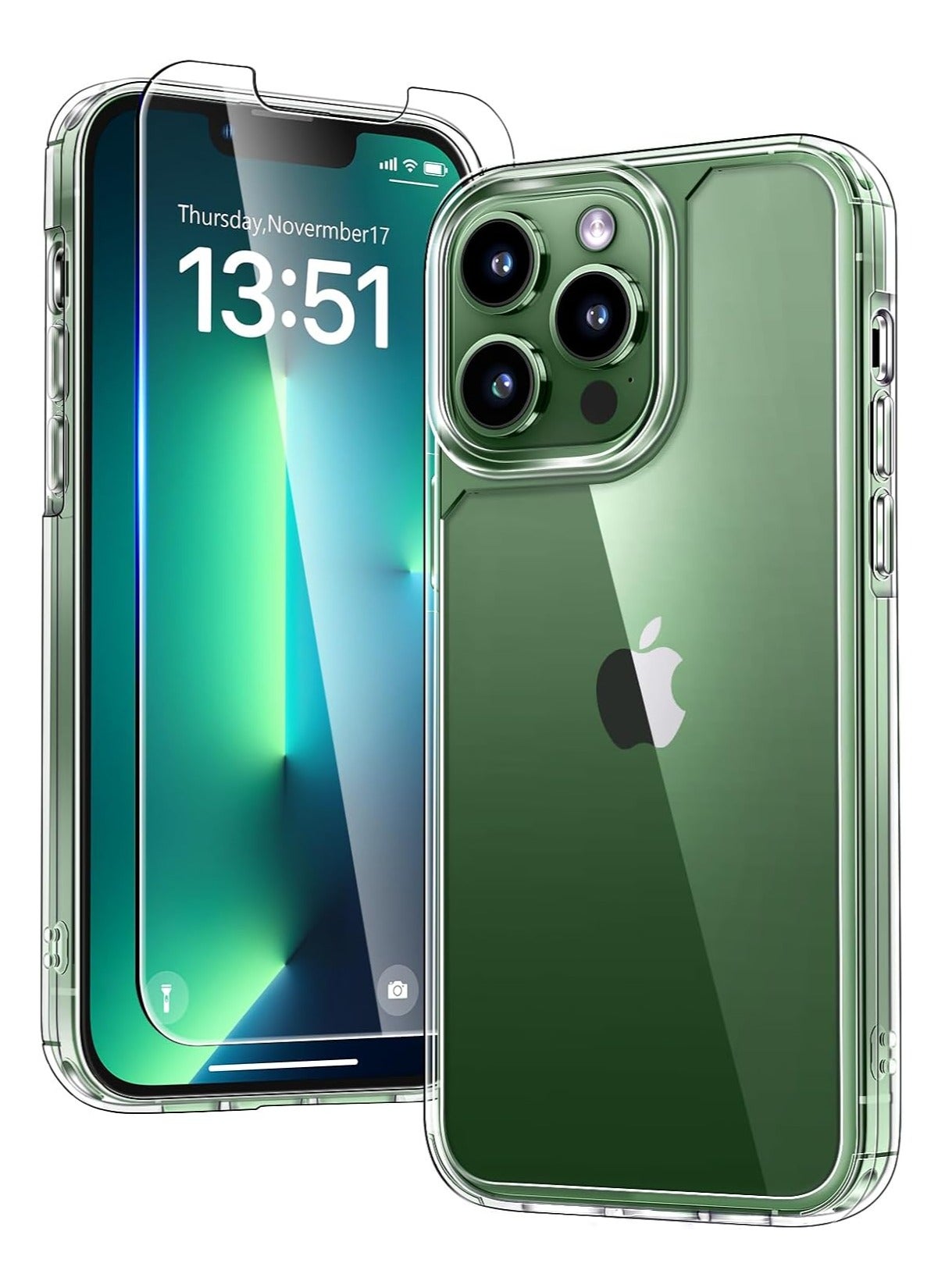 Package 3 in 1 For iPhone 13 Pro, Clear Case with Screen Protector & Lens Protector, Compatible with Magsafe, High-Grade Protection & Anti-Yellowing, Magnetic Case for iPhone 13 Pro, Transparent