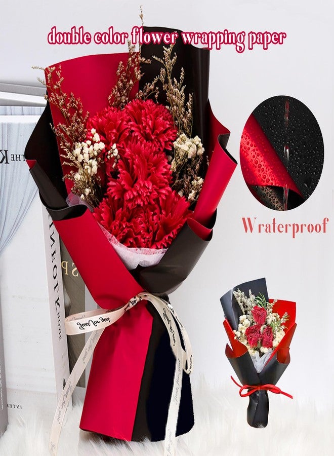 Gloreyan 20 Sheets Flower Wrapping Paper, Florist Bouquet DIY Craft Fresh Flower Bouquet Wrap Waterproof Floral Wrapping Gift Box Packaging Material Florist Supplies, 22.8 * 22.8 Inches(Red+Black) - Image 3
