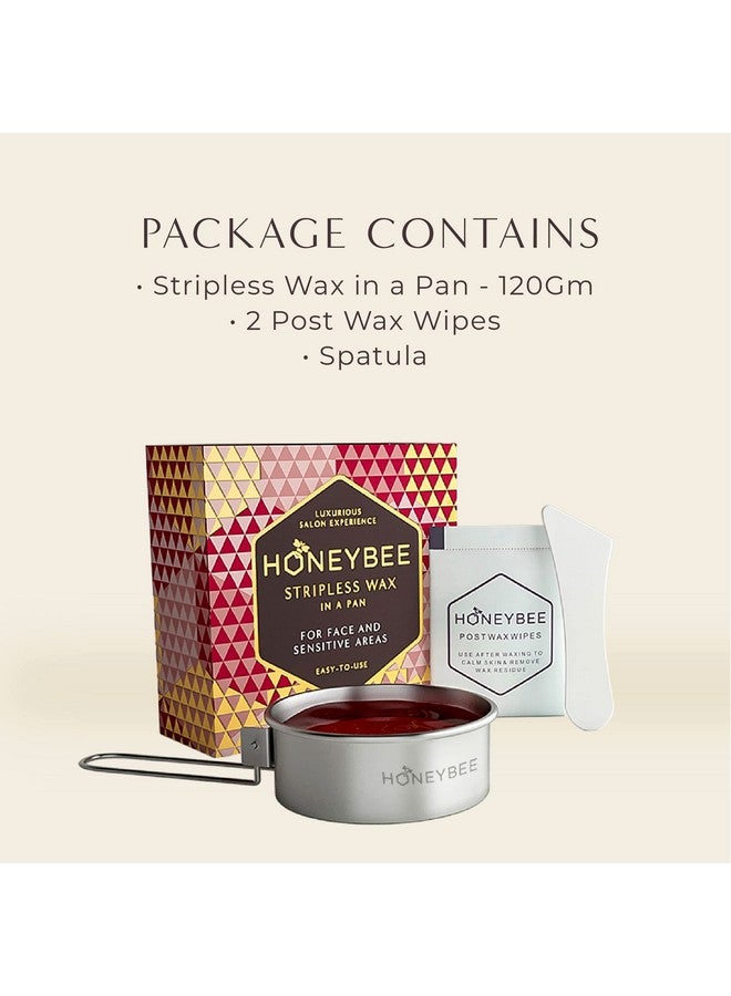 HoneyBee Stripless Katori Wax For Face|Pan Wax With Handle For Face, Upper Lip, Chin, Jaw, Underarms, Bikini And Brazilian|For All Skin Type|No-Strip Wax At Home|Post Wax Wipes|Spatula|120 Gm, Women - Image 3
