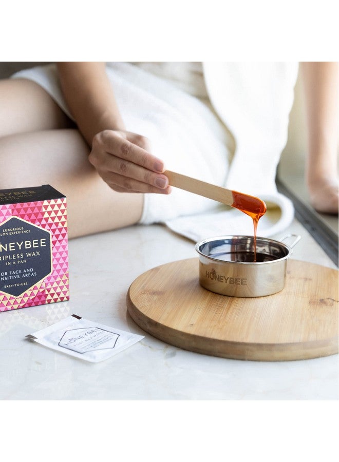 HoneyBee Stripless Katori Wax For Face|Pan Wax With Handle For Face, Upper Lip, Chin, Jaw, Underarms, Bikini And Brazilian|For All Skin Type|No-Strip Wax At Home|Post Wax Wipes|Spatula|120 Gm, Women - Image 2