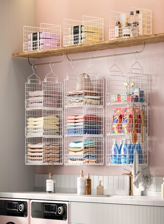 Sonyabecca 3-Tier Hanging Closet Organizer with 5 S Hooks, Closet Shelves for Clothes, Shoes, Handbags, Accessories, Hanging Basket, Closet Storage, Closet System, Closet Organizers and Storage - Image 4