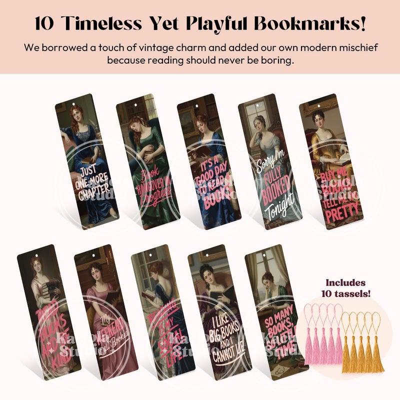 Kaciola 10 Pack Classical Bookworm Bookmark, Funny Bookmarks for Women, Book Lovers, Bookish Items Gift, Cute Bookmarks for Women Students Teachers Reading - Image 2