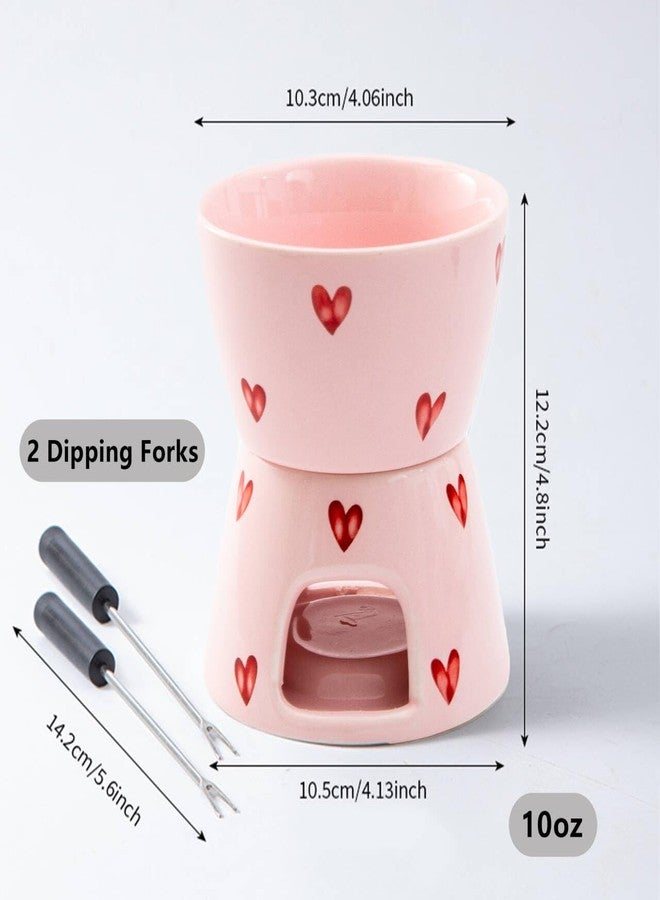 YumiPLUS Sweet Cheese Fondue Cup with 2 Dipping Forks, Ceramic Chocolate Melting Cup Set, Individual Fondue Mug for Dessert, Small Chocolate Melter for Dating/Anniversary/Gift/Valentine (Pink) - Image 2