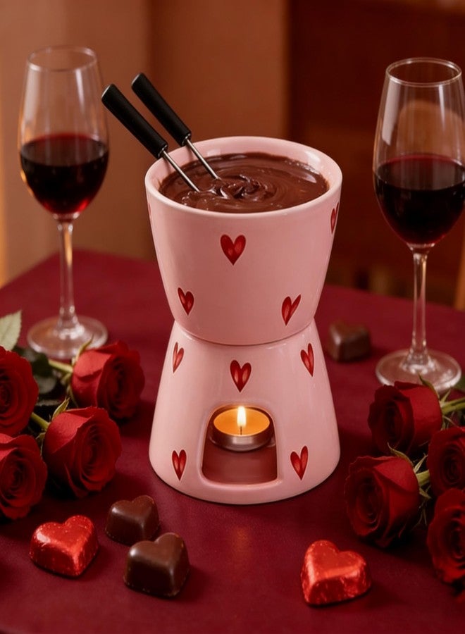 YumiPLUS Sweet Cheese Fondue Cup with 2 Dipping Forks, Ceramic Chocolate Melting Cup Set, Individual Fondue Mug for Dessert, Small Chocolate Melter for Dating/Anniversary/Gift/Valentine (Pink) - Image 5