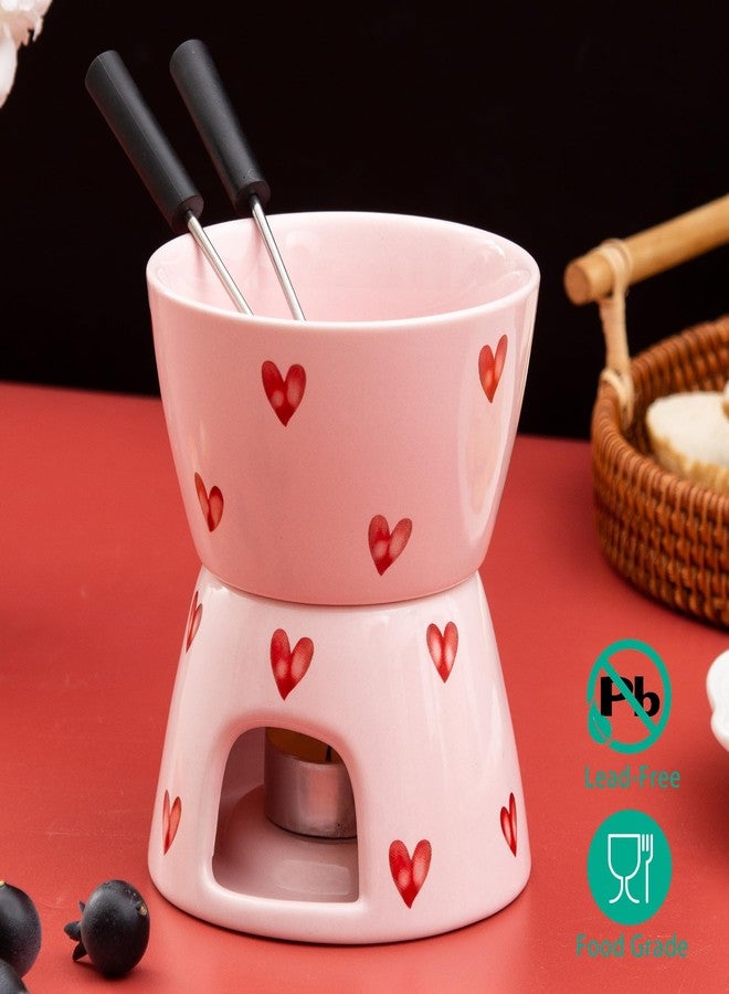 YumiPLUS Sweet Cheese Fondue Cup with 2 Dipping Forks, Ceramic Chocolate Melting Cup Set, Individual Fondue Mug for Dessert, Small Chocolate Melter for Dating/Anniversary/Gift/Valentine (Pink) - Image 3