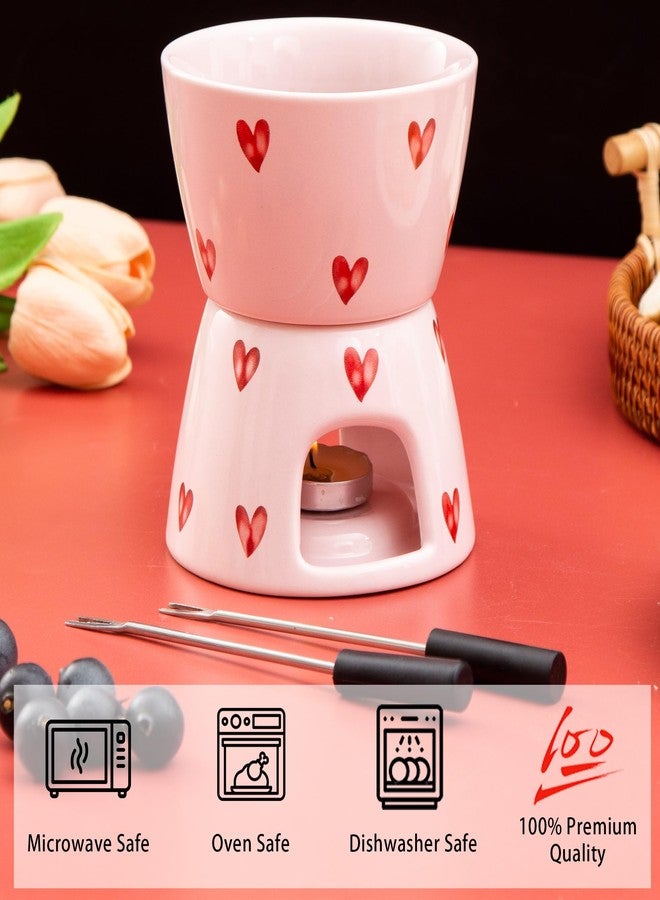 YumiPLUS Sweet Cheese Fondue Cup with 2 Dipping Forks, Ceramic Chocolate Melting Cup Set, Individual Fondue Mug for Dessert, Small Chocolate Melter for Dating/Anniversary/Gift/Valentine (Pink) - Image 4