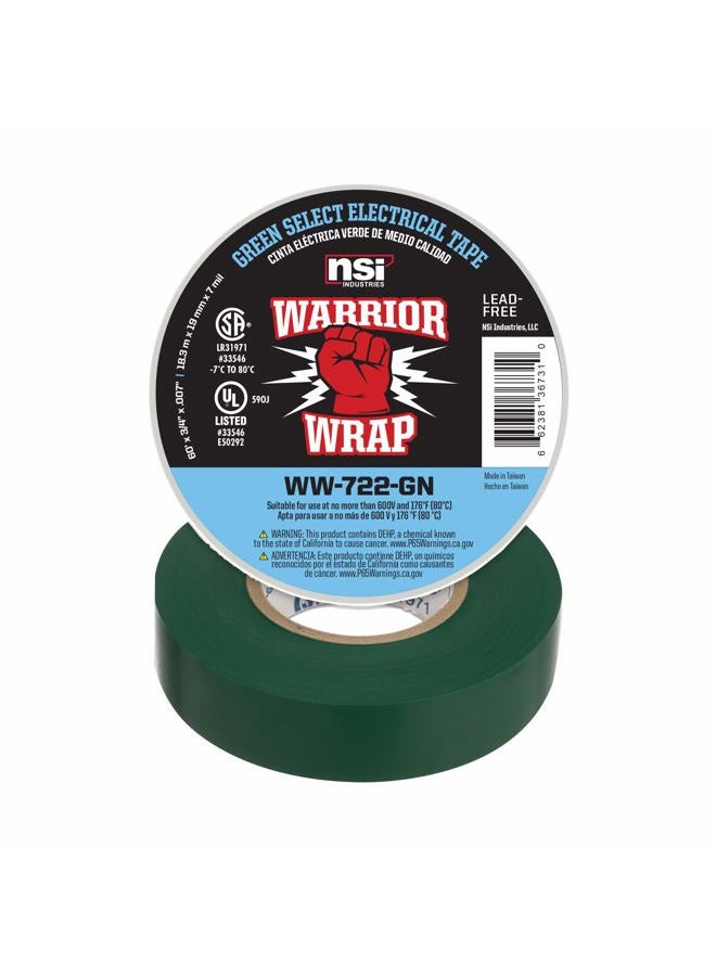 NSi Industries WarriorWrap Select 3/4 in. x 60 ft. 7 mil Vinyl Electrical Tape, Green (WW-722-GN) - Image 1