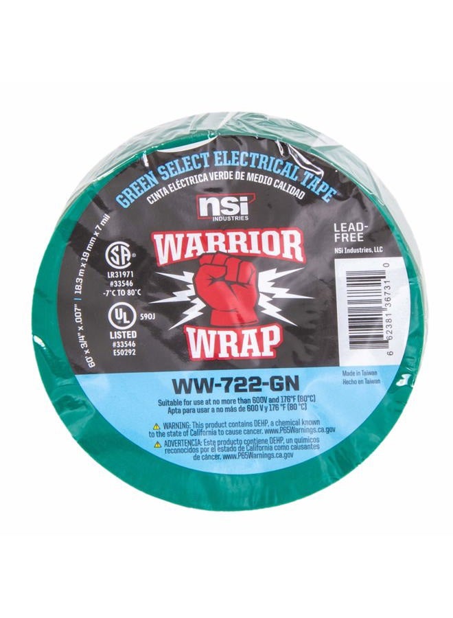 NSi Industries WarriorWrap Select 3/4 in. x 60 ft. 7 mil Vinyl Electrical Tape, Green (WW-722-GN) - Image 2