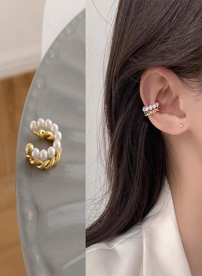 Aeenioy 2 Pairs Ear Cuffs Without Piercing, Clip On Earrings for Non Pierced Ears, Pearl Earring for Women Stylish, Non Piercing Earrings with Comfortable Fit, Pearl Studs Earrings for Women - Image 5