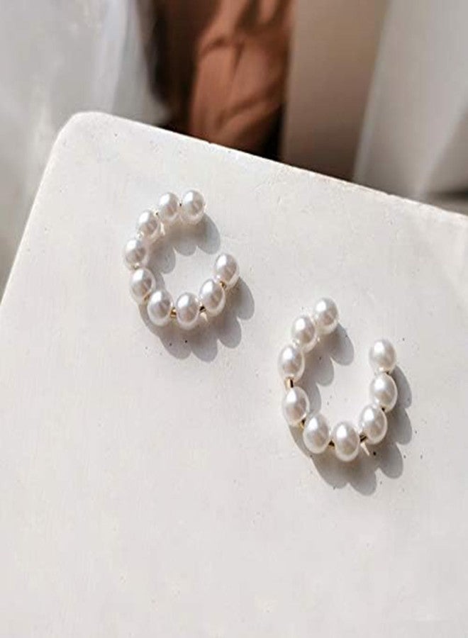 Aeenioy 2 Pairs Ear Cuffs Without Piercing, Clip On Earrings for Non Pierced Ears, Pearl Earring for Women Stylish, Non Piercing Earrings with Comfortable Fit, Pearl Studs Earrings for Women - Image 2
