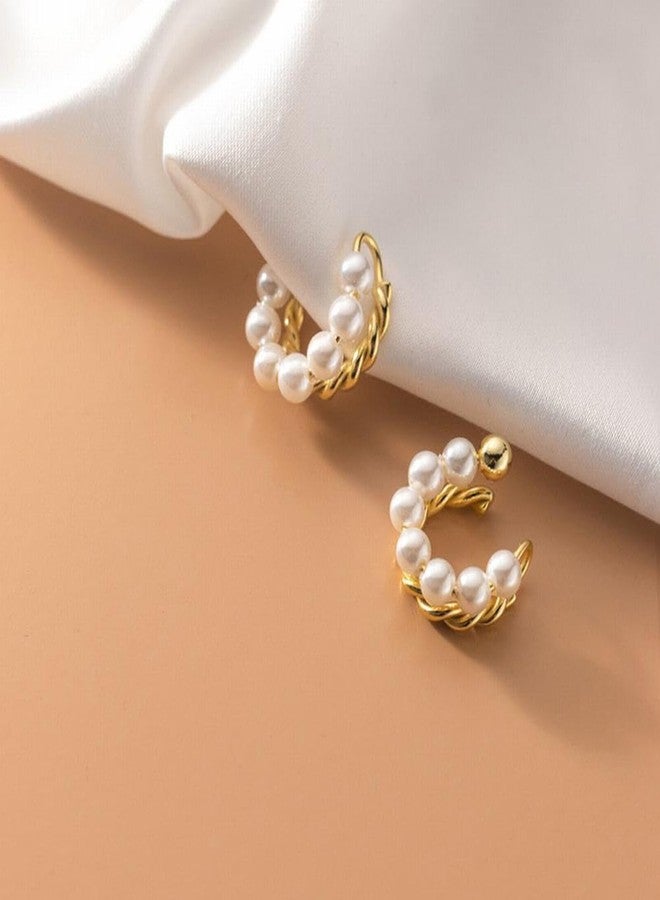 Aeenioy 2 Pairs Ear Cuffs Without Piercing, Clip On Earrings for Non Pierced Ears, Pearl Earring for Women Stylish, Non Piercing Earrings with Comfortable Fit, Pearl Studs Earrings for Women - Image 3