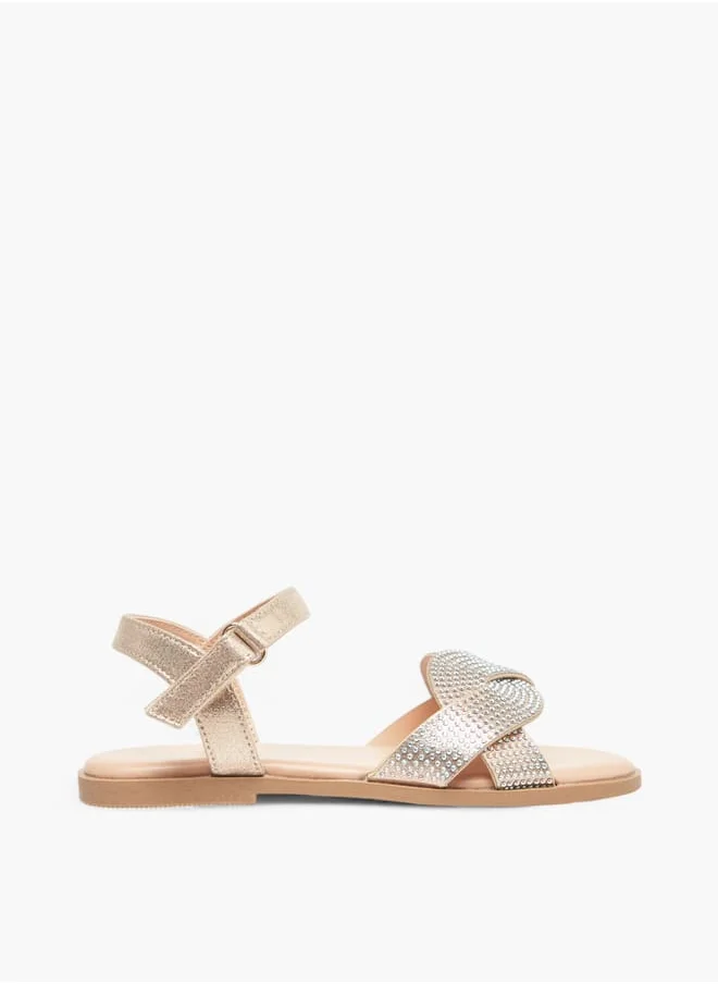 Flora Bella By Shoexpress Girls Studded Strap Sandals With Hook And Loop Closure Ramadan Collection