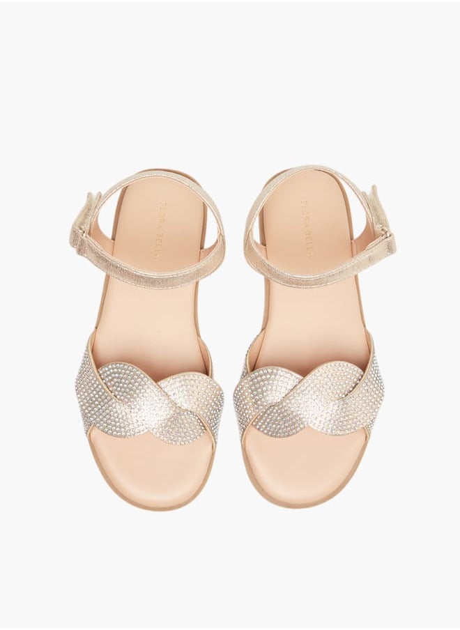 Flora Bella By Shoexpress Girls Studded Strap Sandals With Hook And Loop Closure  - Image 2