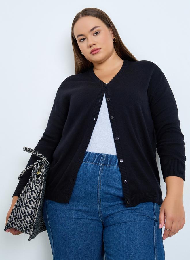 Styli Plus Size Black Knit Cardigan - Image 1