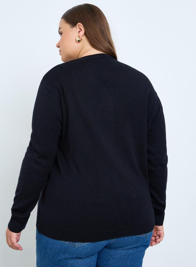 Styli Plus Size Black Knit Cardigan - Image 4