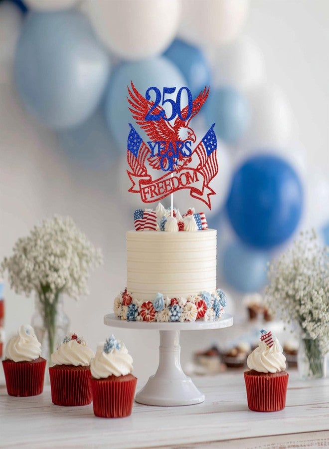 ZACHAKO Red Glitter 250 Years of Freedom Cake Topper, We the People 250 Years/Party Like It's 1776, 4th of July Day Independence Day Party Decorations Supplies - Image 3