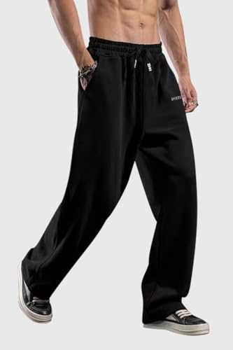 HHZ Men's Cotton Casual Loose Fit Sweatpants Yoga Baggy Sweats Open Bottom Sweatpants Lounge Jogging Gym Workout Pants Wide Leg Sweatpant(Y001Black,34) - Image 2