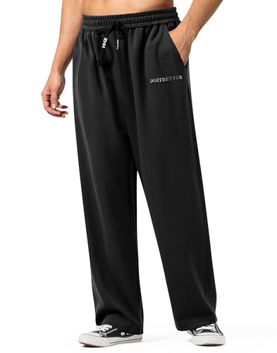 HHZ Men's Cotton Casual Loose Fit Sweatpants Yoga Baggy Sweats Open Bottom Sweatpants Lounge Jogging Gym Workout Pants Wide Leg Sweatpant(Y001Black,34) - Image 1