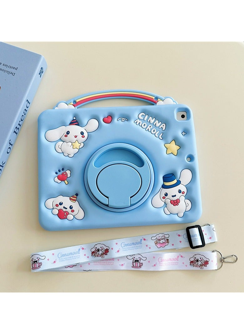 عام غطاء سيليكون كارتوني متوافق مع iPad الجيل 7/8/9 10.2 بوصة (2018/2019/2020) - حامل دوار 360° مع حبل عنق، حماية كاملة من السقوط - Image 1