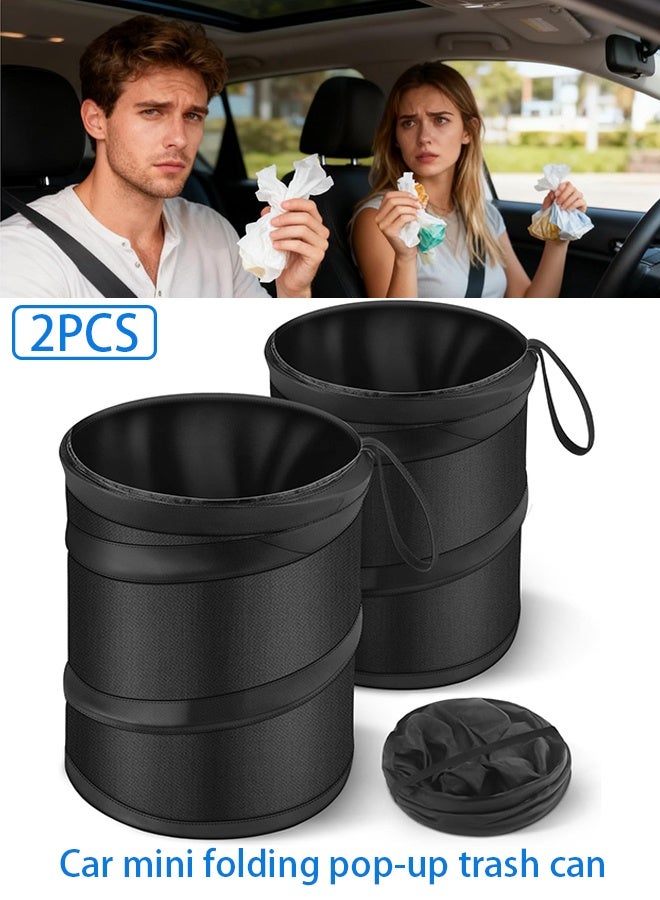Wffo 2 Pack Mini Trash Can for Car, Leakproof Pop-Up Car Trash Can with Hanging Loop, Washable Small Garbage Can Hanging Automotive Garbage Cans Trash Bin for Truck Auto SUV Vehicle RV Camping, Black - Image 1
