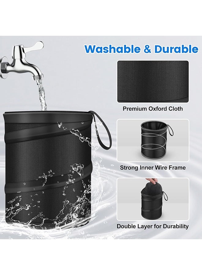 Wffo 2 Pack Mini Trash Can for Car, Leakproof Pop-Up Car Trash Can with Hanging Loop, Washable Small Garbage Can Hanging Automotive Garbage Cans Trash Bin for Truck Auto SUV Vehicle RV Camping, Black - Image 3