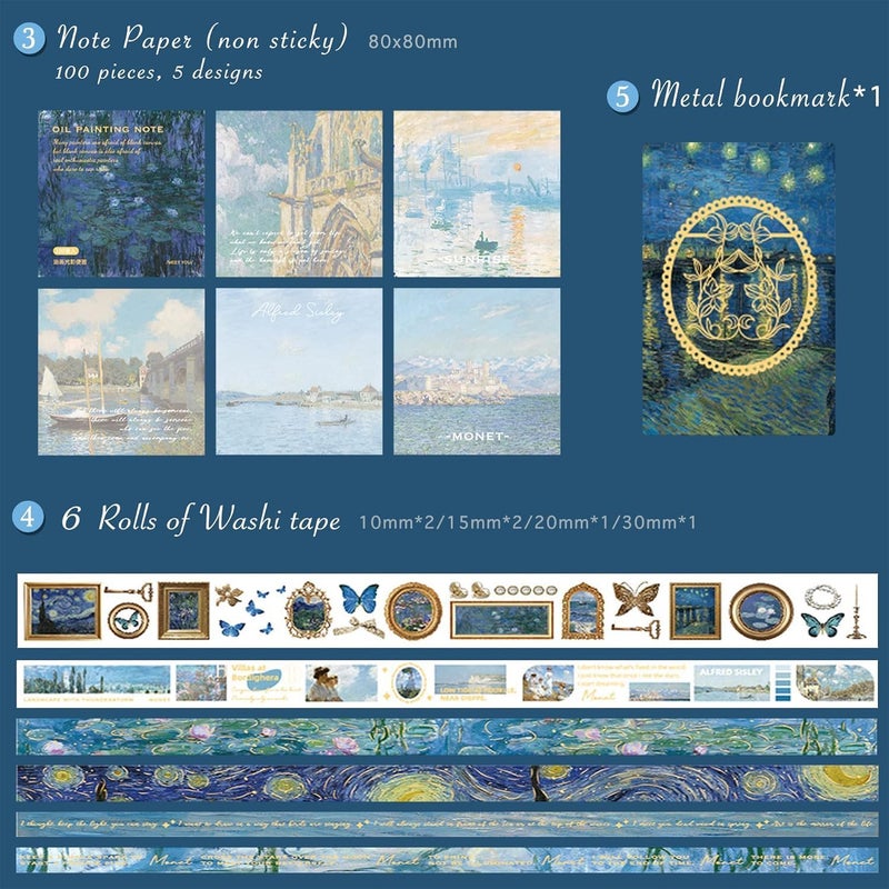 PLUSPOINT Vintage Aesthetic DIY Scrapbook Kit (346 Pcs) | Complete Scrapbooking Supplies Set Featuring Bullet Junk Journal | A6 Grid Notebook | Elegant Stationery in Charming Blue - Image 3