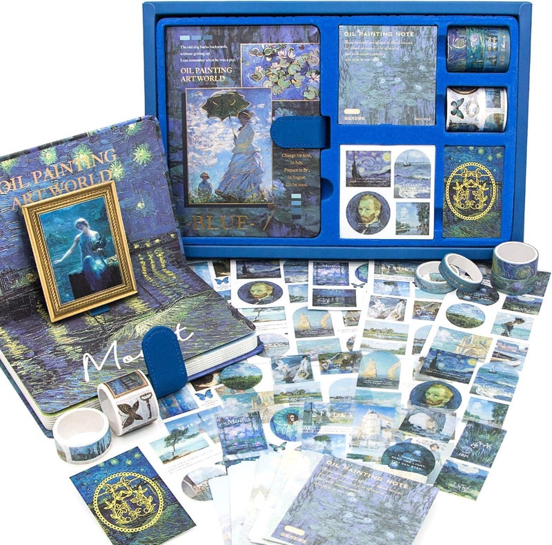 PLUSPOINT Vintage Aesthetic DIY Scrapbook Kit (346 Pcs) | Complete Scrapbooking Supplies Set Featuring Bullet Junk Journal | A6 Grid Notebook | Elegant Stationery in Charming Blue - Image 1