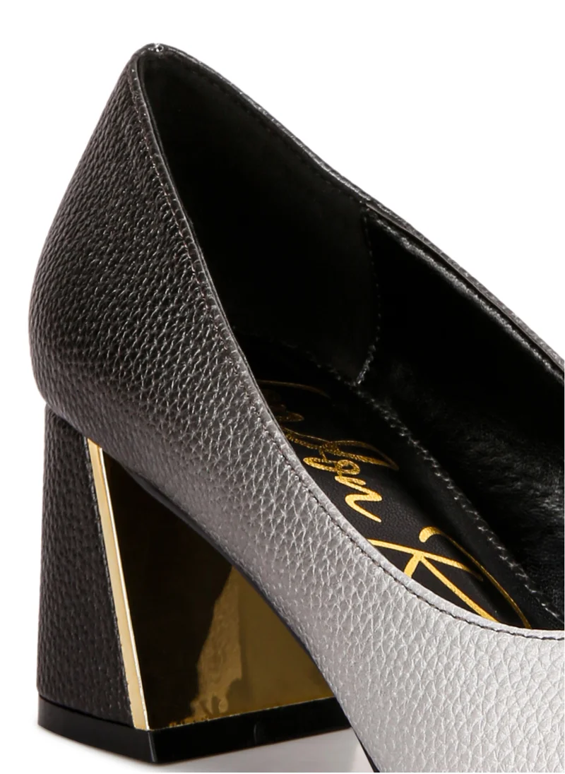 London Rag Metallic Accent Block Heel Pumps