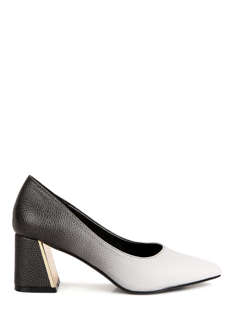 London Rag Black & Grey Metallic Accent Block Heel Pumps