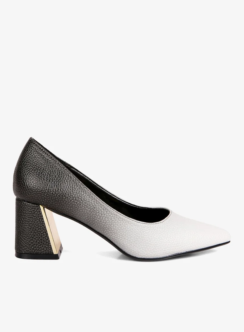 Metallic Accent Block Heel Pumps