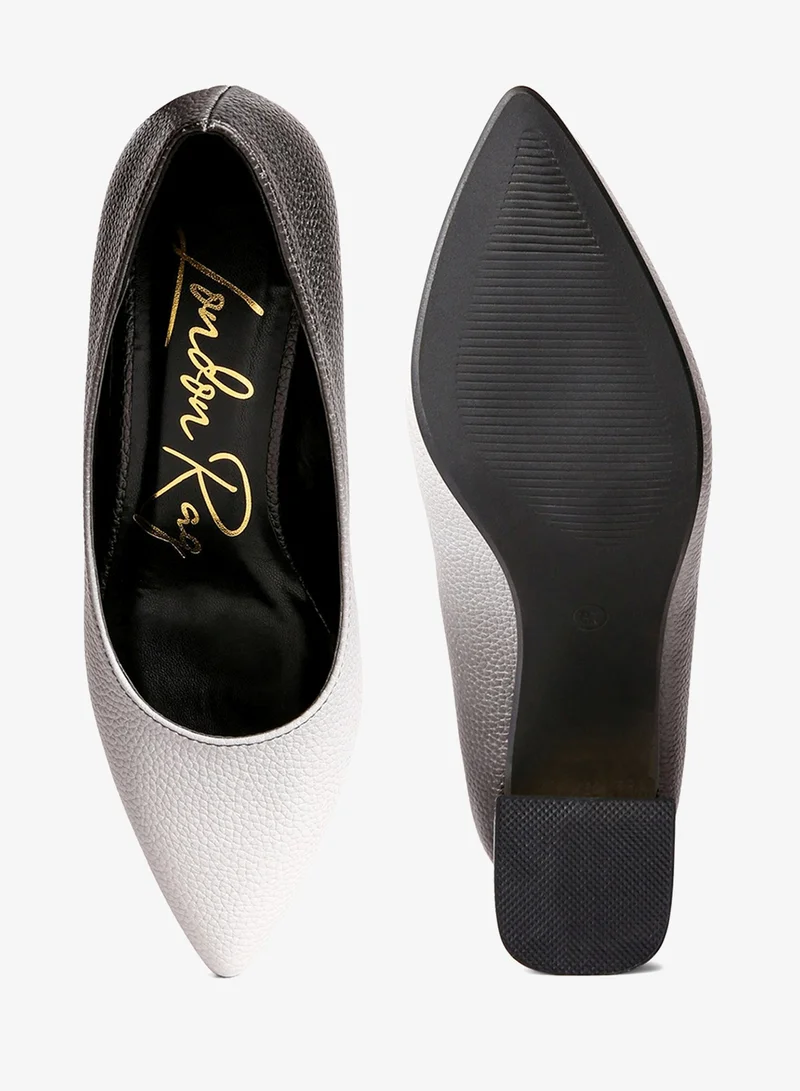 London Rag Black and White Metallic Accent Block Heel Pumps for Women | Best Price UAE