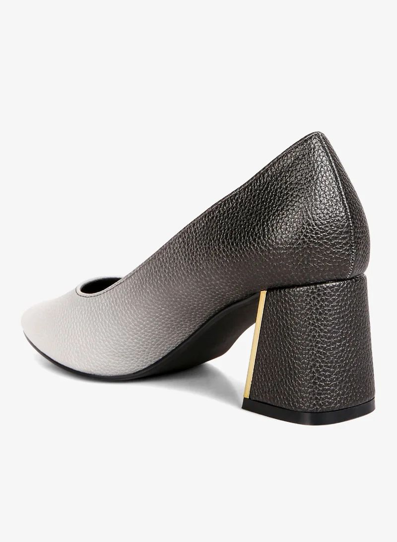 London Rag Black and White Metallic Accent Block Heel Pumps for Women | Best Price UAE
