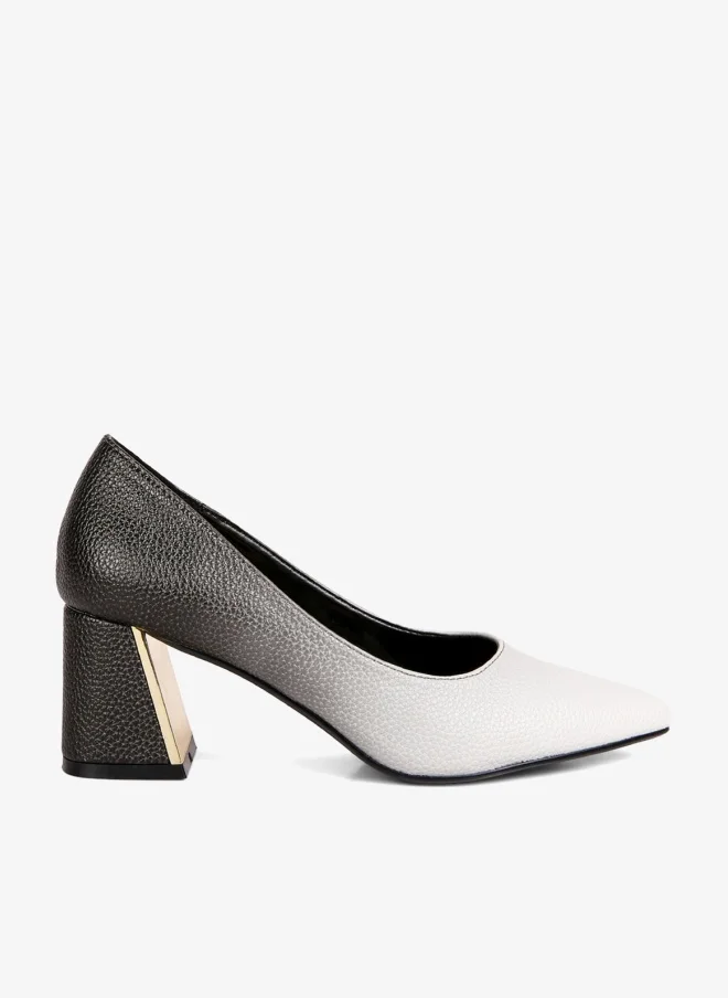Metallic Accent Block Heel Pumps