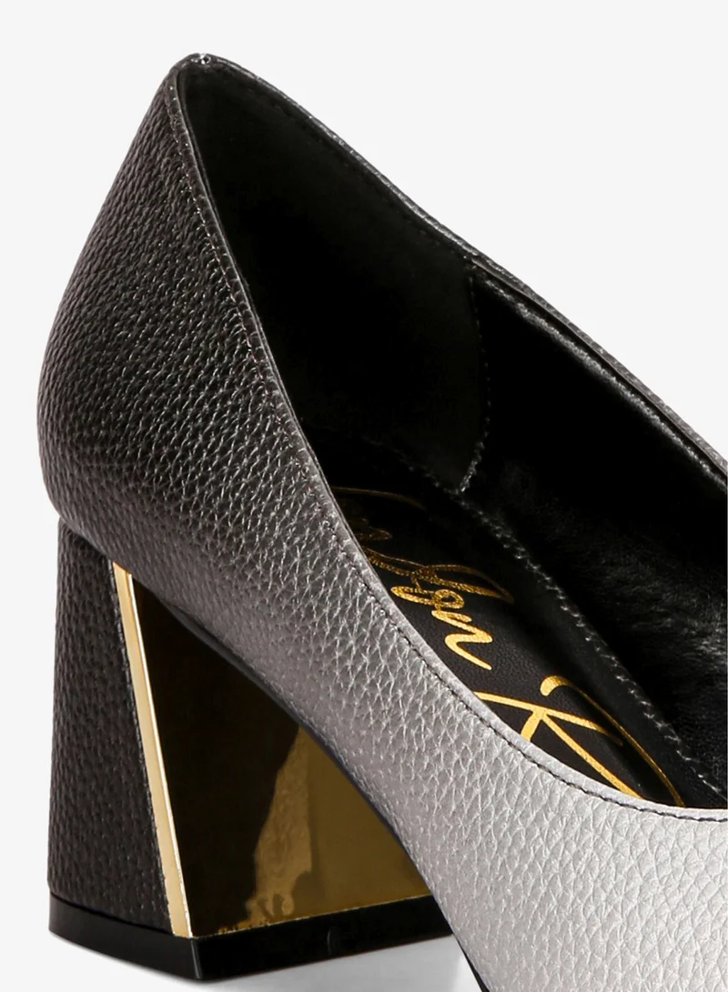 London Rag Black and White Metallic Accent Block Heel Pumps for Women | Best Price UAE