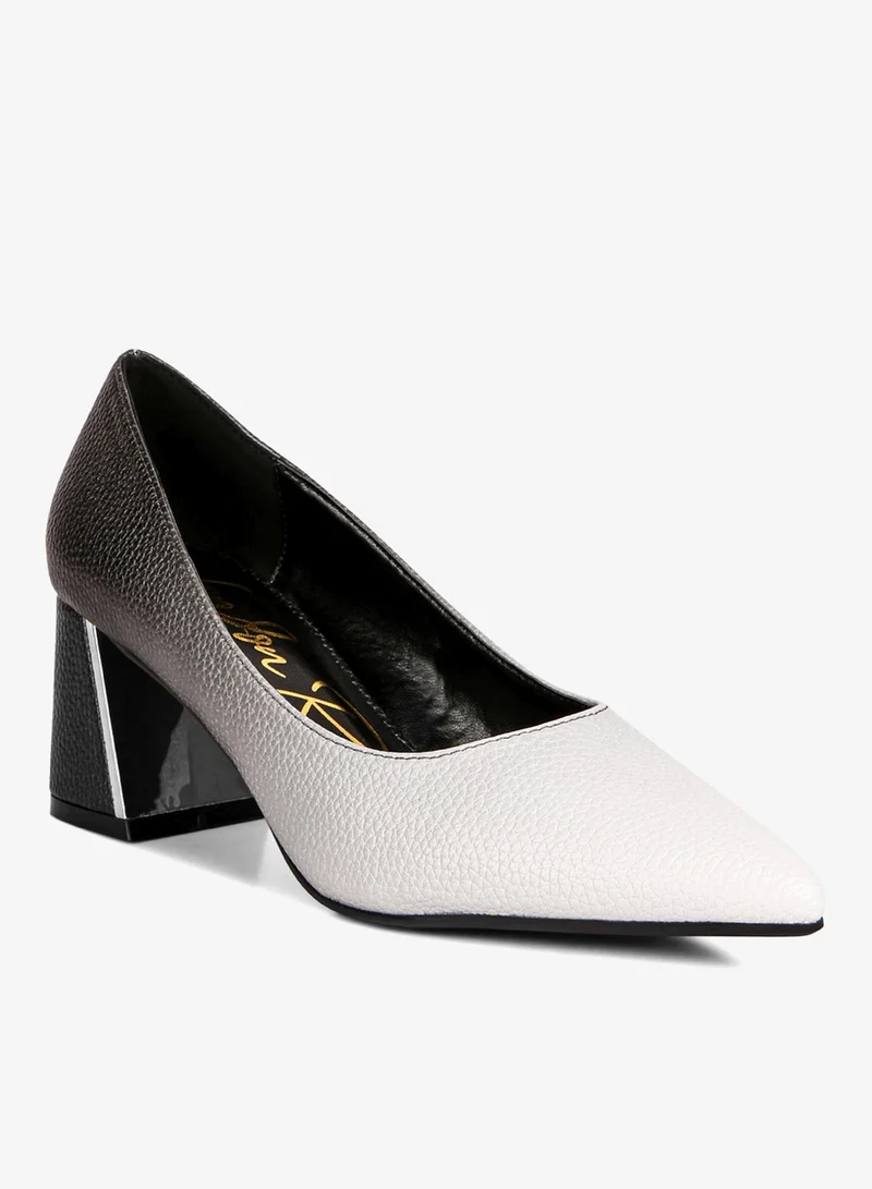 London Rag Black and White Metallic Accent Block Heel Pumps for Women | Best Price UAE