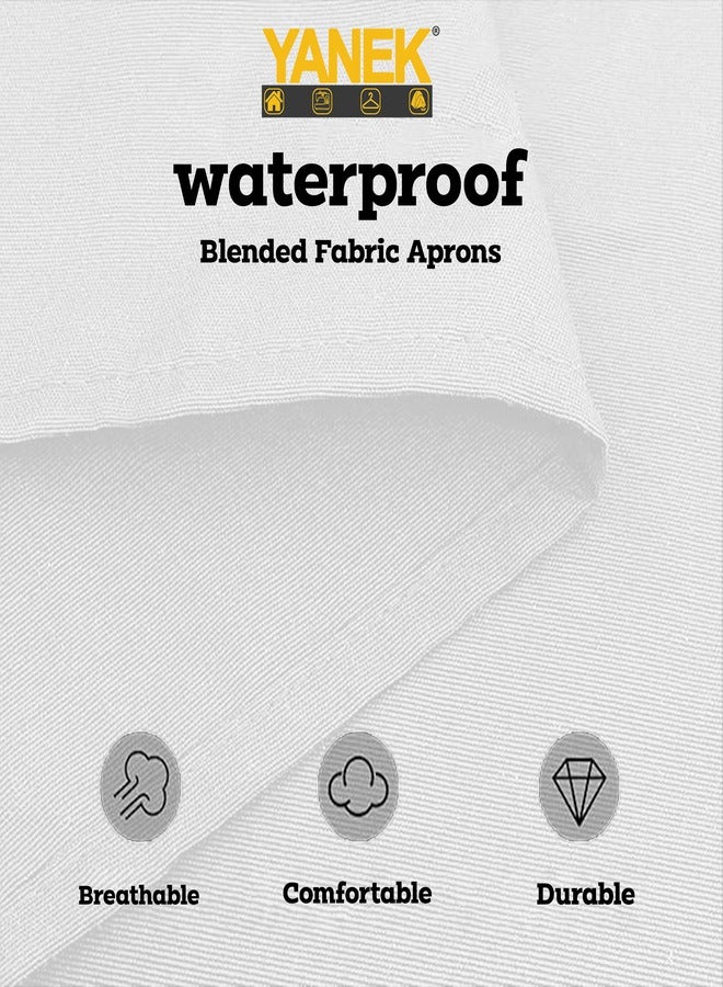 يانيك مريلة مطبخ من YANEK مكونة من قطعتين للنساء والرجال، مريلة قماش مقاومة للماء وقابلة للتعديل للجنسين مع جيوب للمنزل والمطاعم والمقهى، باللون الأبيض - Image 5