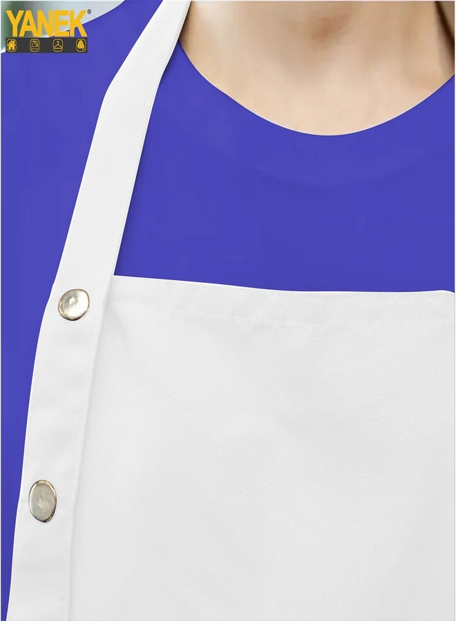 يانيك مريلة مطبخ من YANEK مكونة من قطعتين للنساء والرجال، مريلة قماش مقاومة للماء وقابلة للتعديل للجنسين مع جيوب للمنزل والمطاعم والمقهى، باللون الأبيض - Image 4