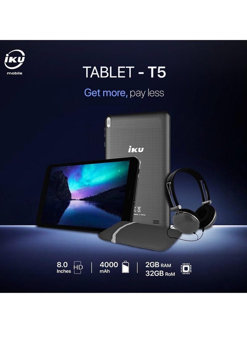 IKU T5 Tablet 8 inch HD screen, 2 GB RAM, 32 GB memory, Wifi only - Black  - Image 4