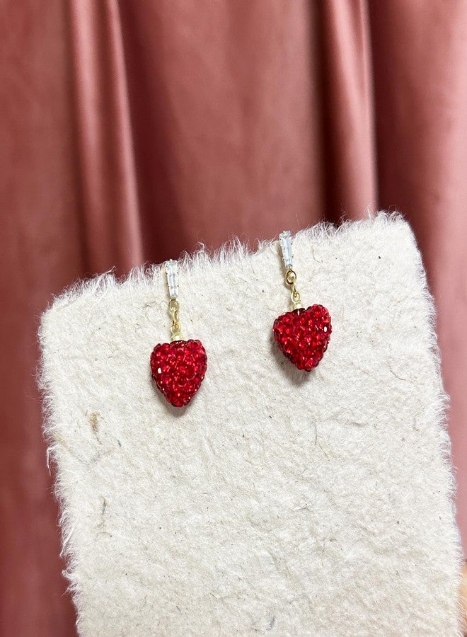 اتش تي اتش أقراط قلب أحمر لامعة، أقراط متدلية لطيفة على شكل قلب أحمر كبير للنساء والفتيات (قلب كبير، وردي) - Image 5