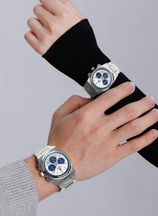 Eclipse Couple Edition – Silver Radiance with Blue Detailing – 6-Hands Chronograph Watch with Steel Strap – Waterproof Design – Watch Gift Set 40mm & 32mm - view 4