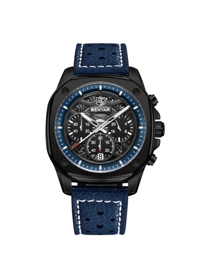BENYAR Watches for Men Luxury Quartz Water Resistant Watch Men's Chronograph  Leather Strap 5222 - Image 2