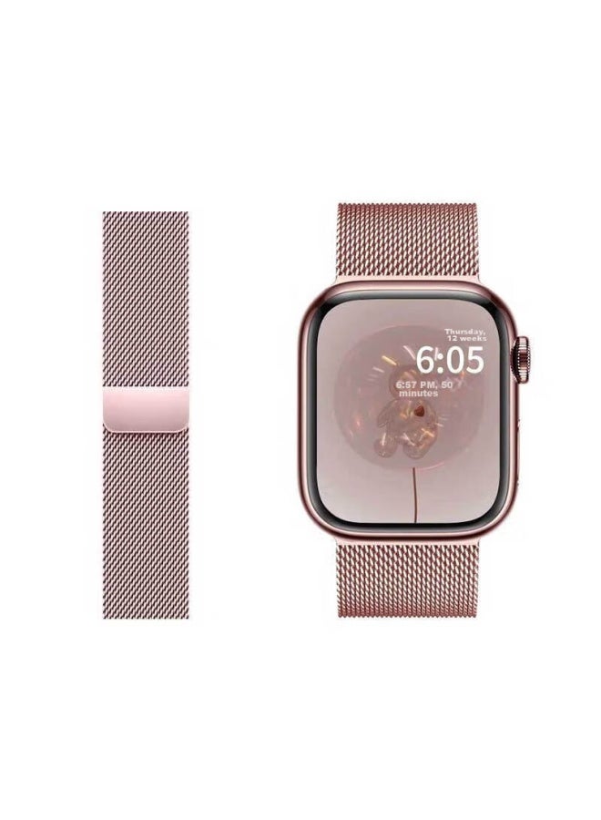 Kmaxai متوافق مع Apple Watch S10/9 Milanese Loop، ساعة معصم فولاذية معدنية مضفرة لـ Apple Watch SE/8/7/6، مغناطيسي، 40/41/42mm، وردي - Image 4