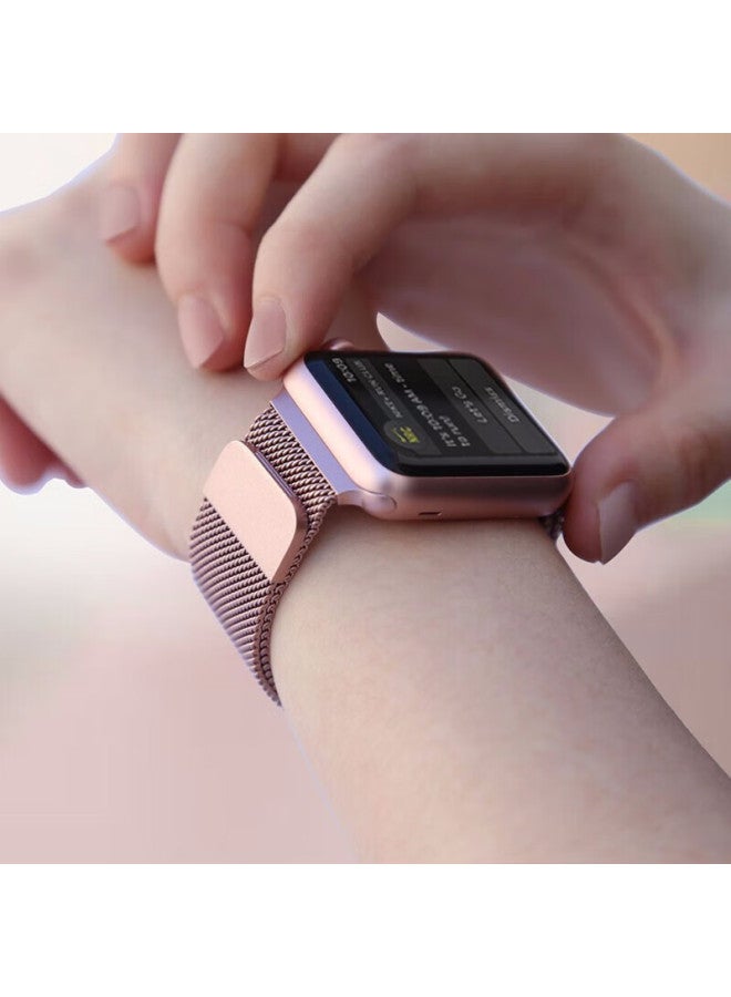 Kmaxai متوافق مع Apple Watch S10/9 Milanese Loop، ساعة معصم فولاذية معدنية مضفرة لـ Apple Watch SE/8/7/6، مغناطيسي، 40/41/42mm، وردي - Image 5